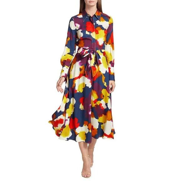 NWT SARA ROKA Shelby Floral A-Line Midi-Dress IT 38 / US 2 $1340 - Picture 1 of 12